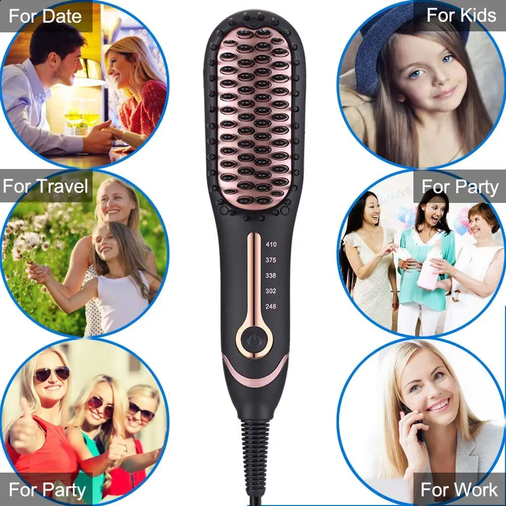 Mini Ceramic Beard Hair Straightener Brush 2 in 1 Hair Straightening Brush for Personal and Household Use