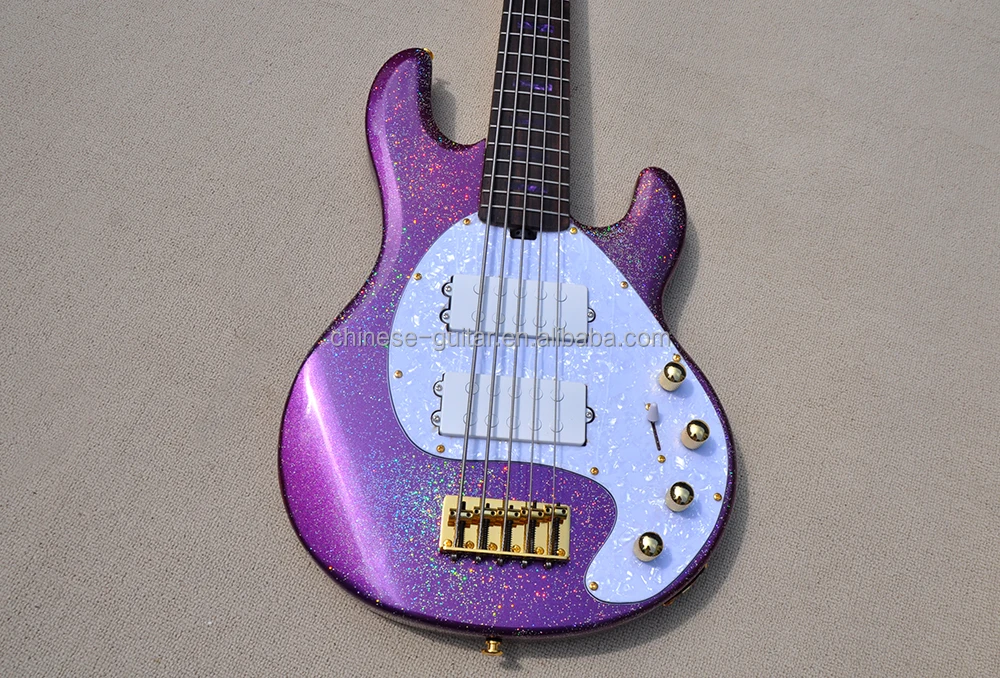 Purple 5 String Electric Bass Guitar with Rosewood Fretboard