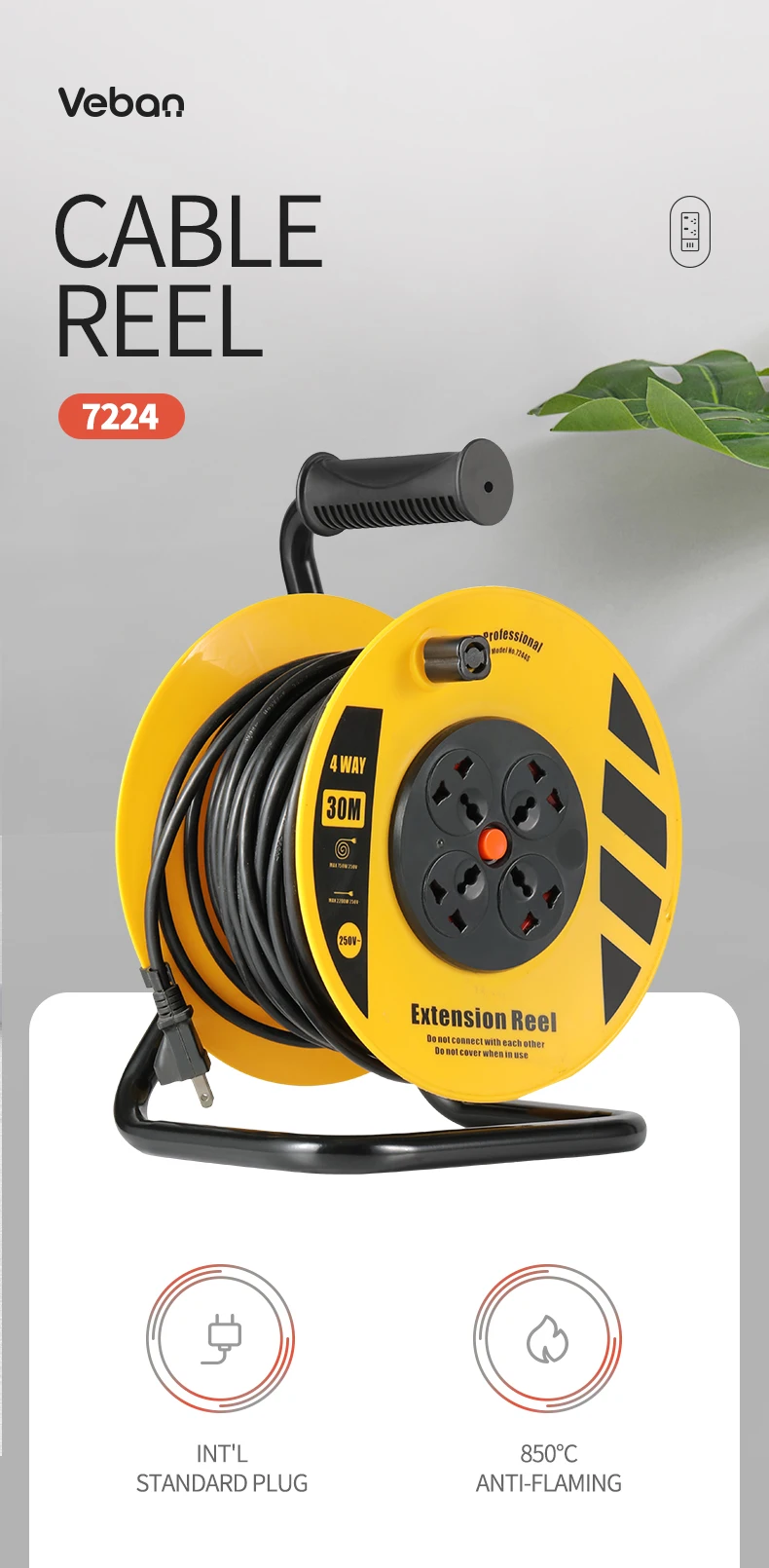 Universal Type 4 Way 50m Capacity Extension Cord Cable Reel Buy Industrial Cable Reel Small