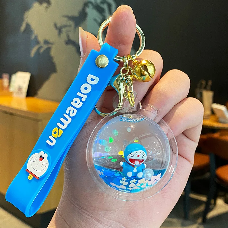 Anime Designer Liquid Keychain Kawaii Boba Llavros Key Ring Plastic Key Chain Cartoon Anime Doraemon Bottle Floating Keychain