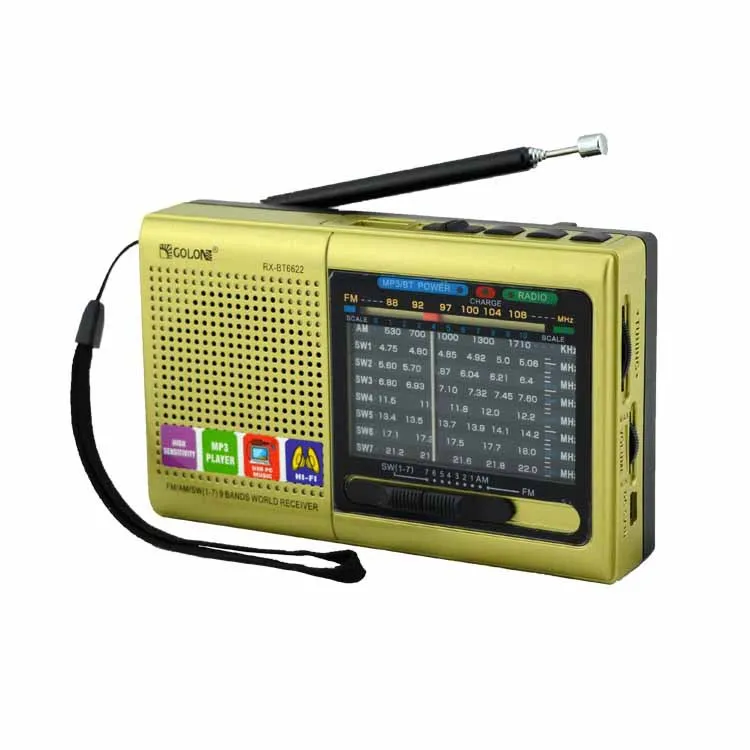 Portable Pocket FM AM SW 1-9 Bands Home Outdoor  Blue Tooth Manual Mini  USB Speaker Radio