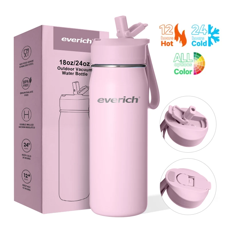 Customized Color BPA Free Custom logo Sports 24oz Gym Thermal Insulated Stainless Steel Water Bottle 18oz With Straw Lid