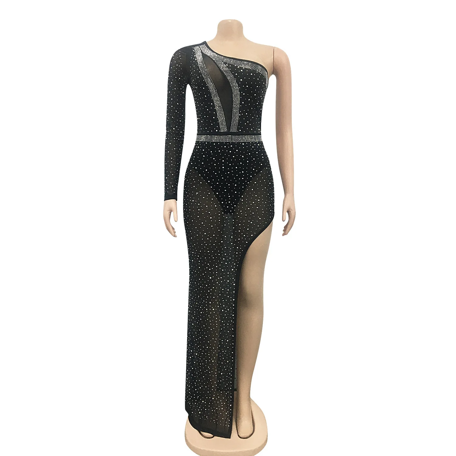 X5028 Latest Design Sexy Nightclub Rhinestone Dress Mesh Perspective ...