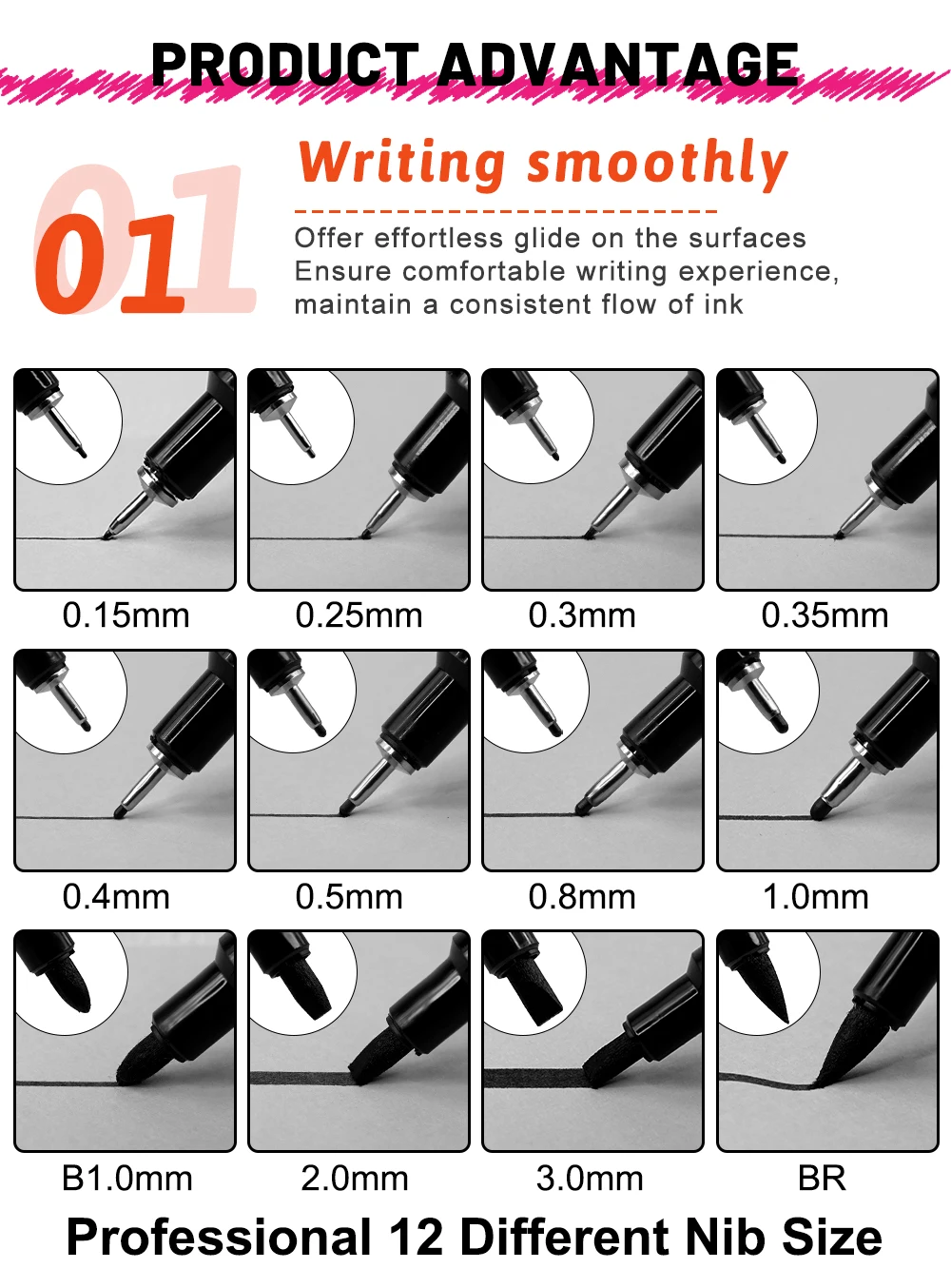 Ensemble De 12 Stylos-ligneurs Fins Noirs - Tailles 0,2 Mm à 3,0 Mm - Imperméables, Pour Dessin Et Illustration