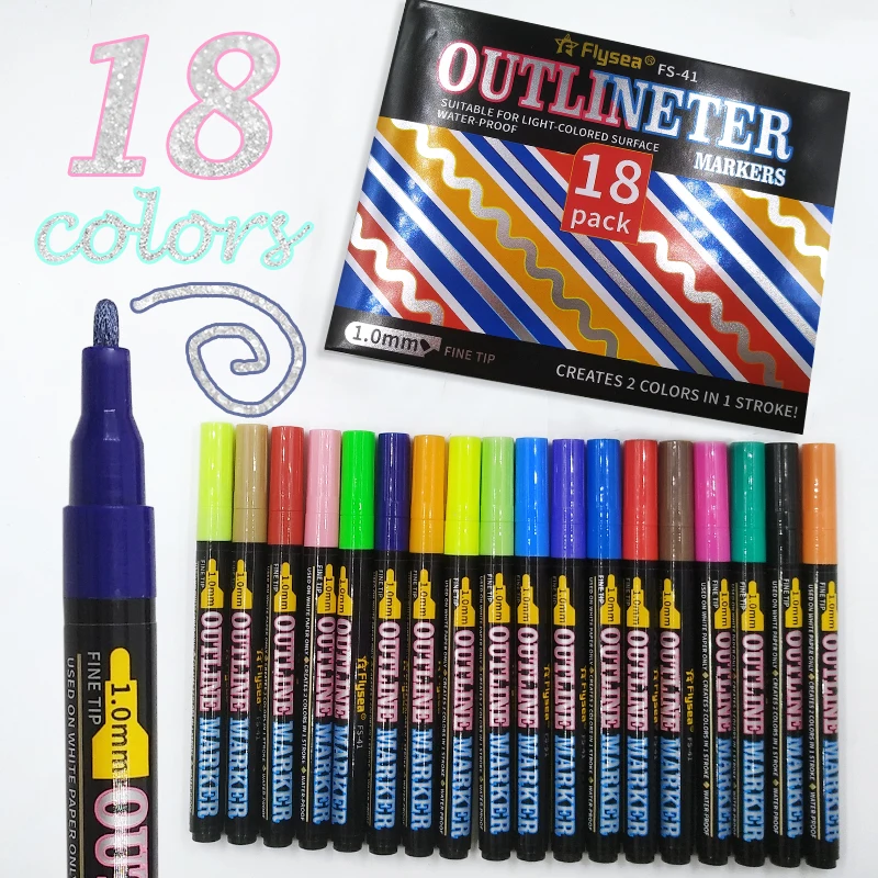 12Colors Acrylic Markers Brush Pens Colored Paint Marker Set Outline  Metallic Markers for Scrapbooking Bullet Diary Poster Gift