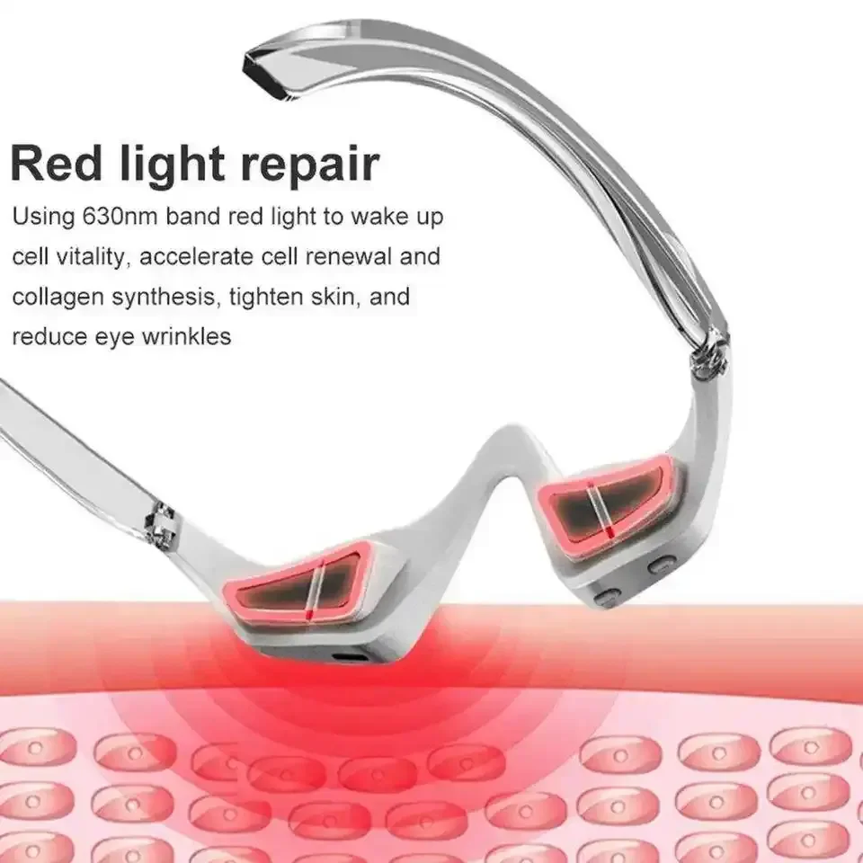 Ems Microcurrent Eye Massager Red Light Therapy Glasses for Dark Circles Under Eye Bags Anti Aging Brightening Glasses