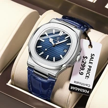 POEDAGAR 613 Watch Hot Sale Leather Strap Calendar Square Dial Classic Quartz Watch Top Brand Waterproof Casual Men's Watches