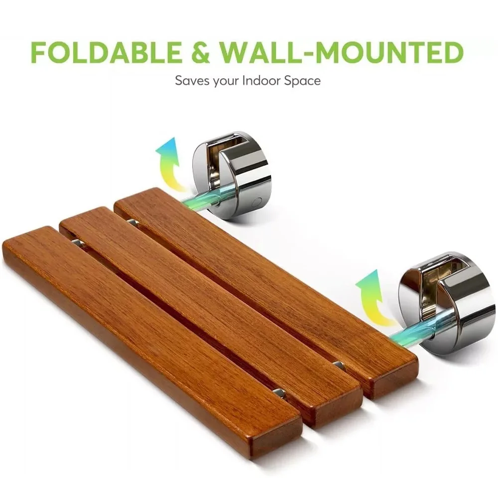 product wholesale premium bathroom 20 inch teak folding shower seat bench wall mounted-11