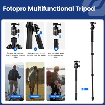 Fotopro 68" Carbon Fiber Travel Tripod Detachable Monopod Heavy Duty Camera Tripod with Ball Head detail image