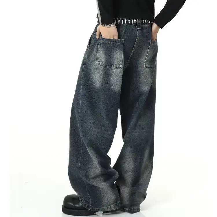 Herren Loose Fashion Baggy Stack Jean Washed Jeans mit weiter Länge Vintage Stonewashed Denim Hose mit weitem Bein_voghion.com