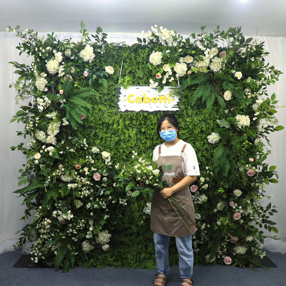 Custom Flowerwall 5d 3d White Roll Up Cloth Flower Wall Backdrop 8ft X