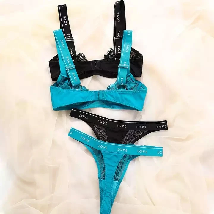LJ063 black two-piece lingerie set side view