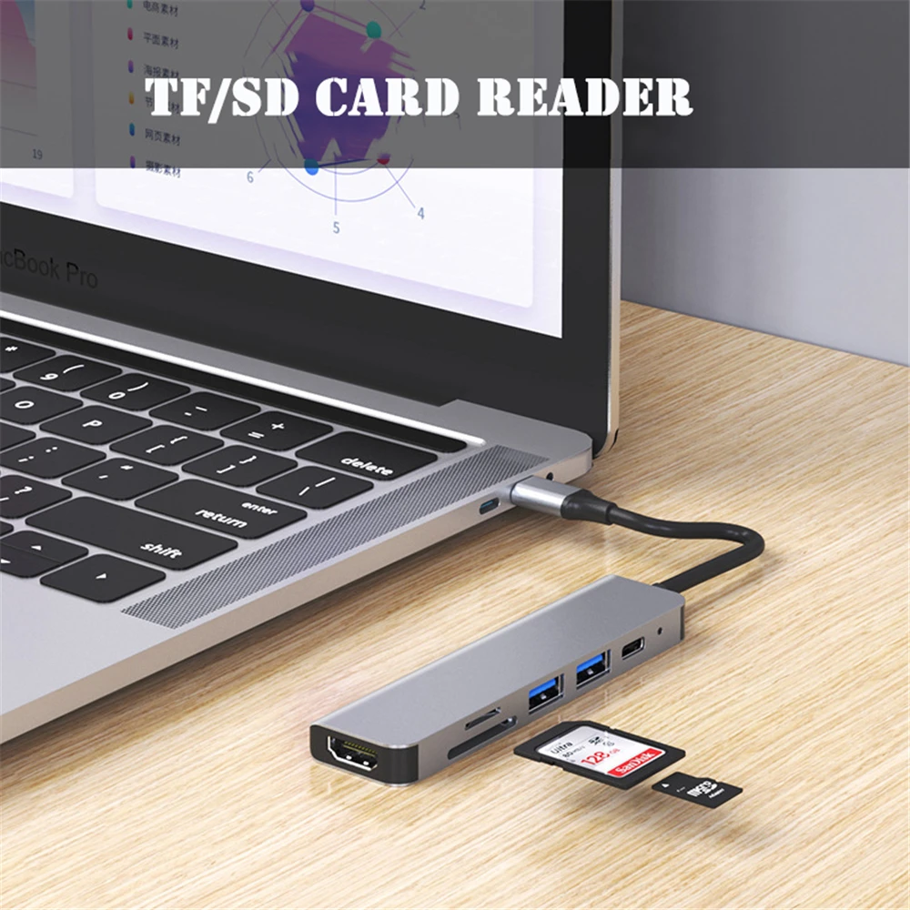 6 in 1 USB Type C Hub Adapter with 4K HDMI Multiport Card Reader USB3.0 TF  PD SD Reader All In One For PC Computer Accessories| Alibaba.com