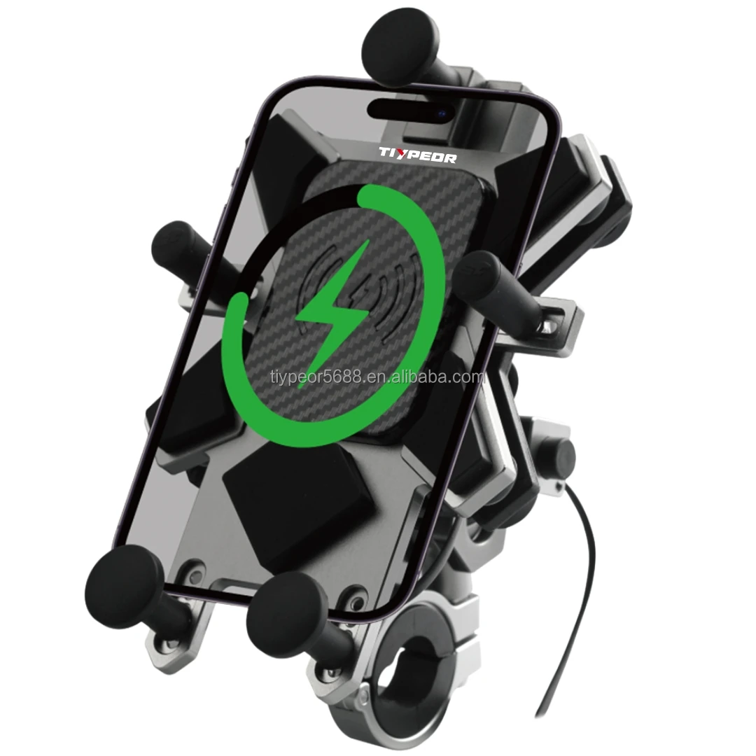 product tiypeor cnc aluminum universal motorcycle phone mount with qi 15w wireless chargervibration dampener motorcycle phone holder-3