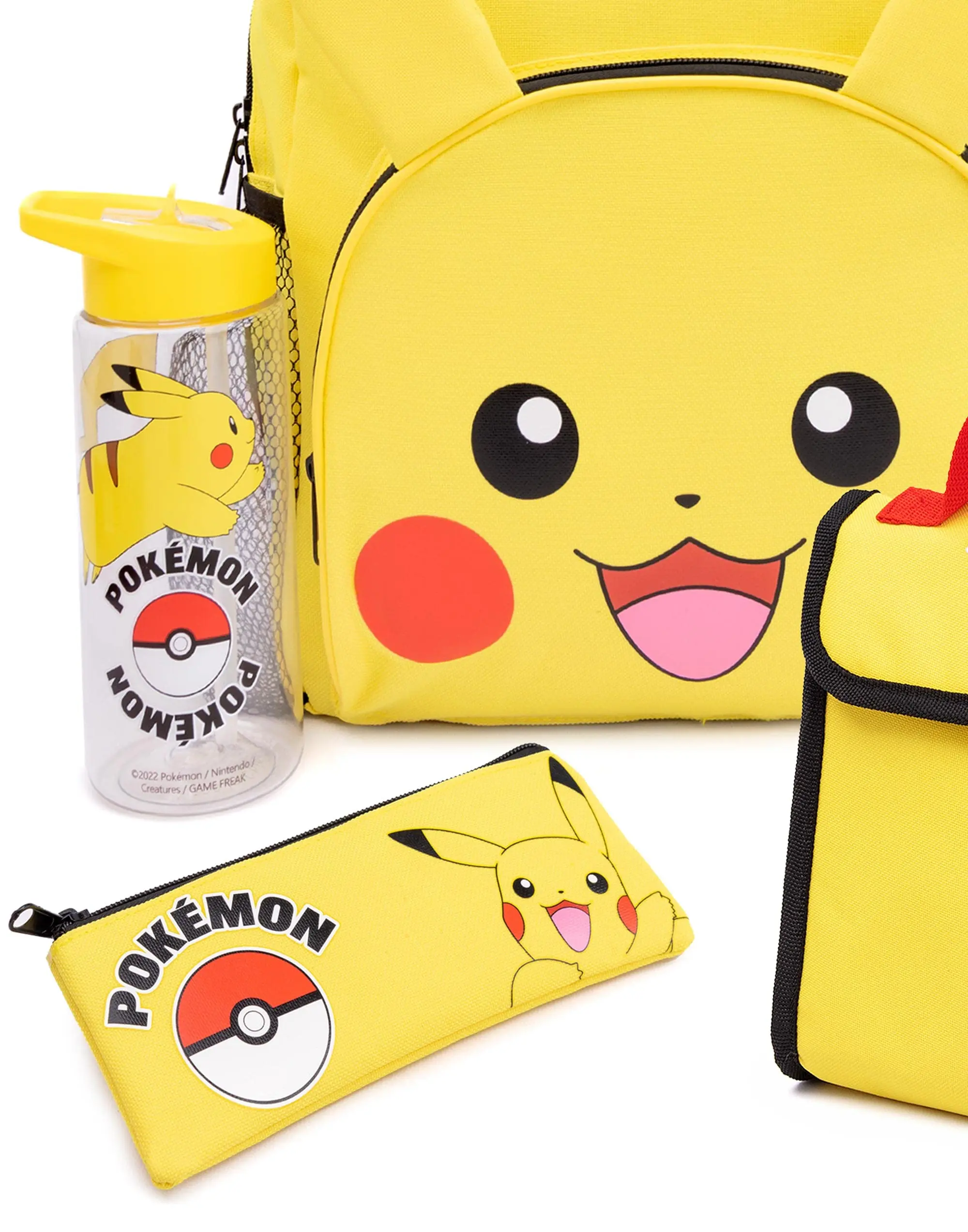 Factory OEM Durable Polyester 4 Piece Lunch Box Water Bottle Pencil Case Set Yellow Poke-mon Pikachu Backpack Set
