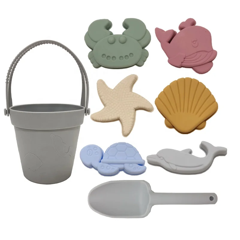 Wholesale Eco Friendly Silicona Summer Kids Play Baby Silicone Beach Bucket Sand Toys Sets Sea Animal Shape Educational Toys