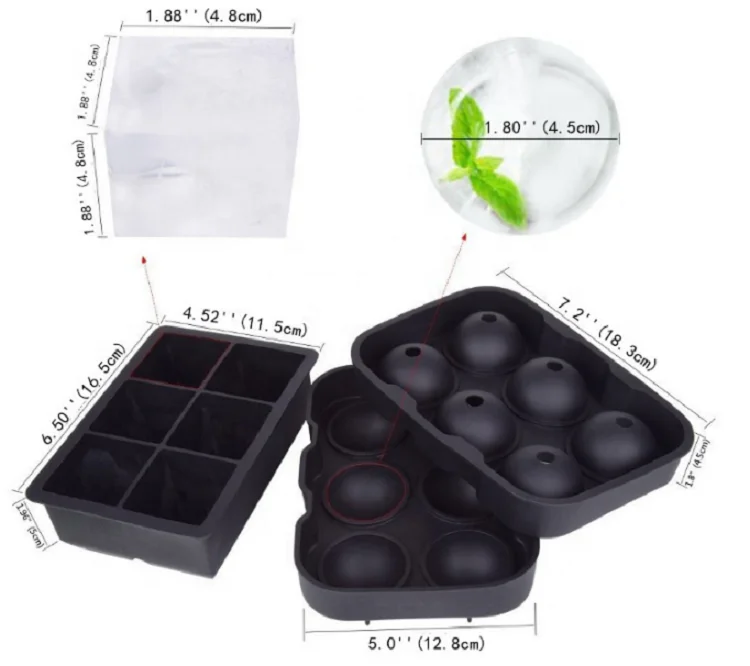 Factory Hot Selling 1 Set 6 Cube At 6 Spheres Custom Silicone Ice Cube Tray