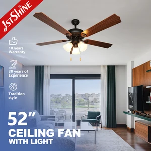 1stshine Ceiling Fan Classic Style 5 Blades Pull Chain Glass Lampshade Ceiling Fan with Light