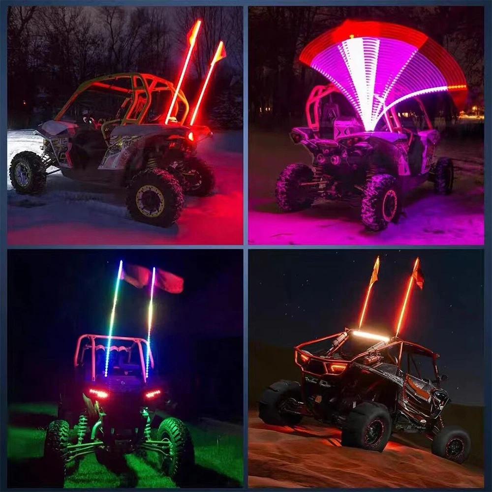 Светодиодные RGB-лампы 2 фута с пультом дистанционного управления, спиральные светильники RGB для охоты за мотовездеходов, внедорожников, грузовиков, RZR, Can-am