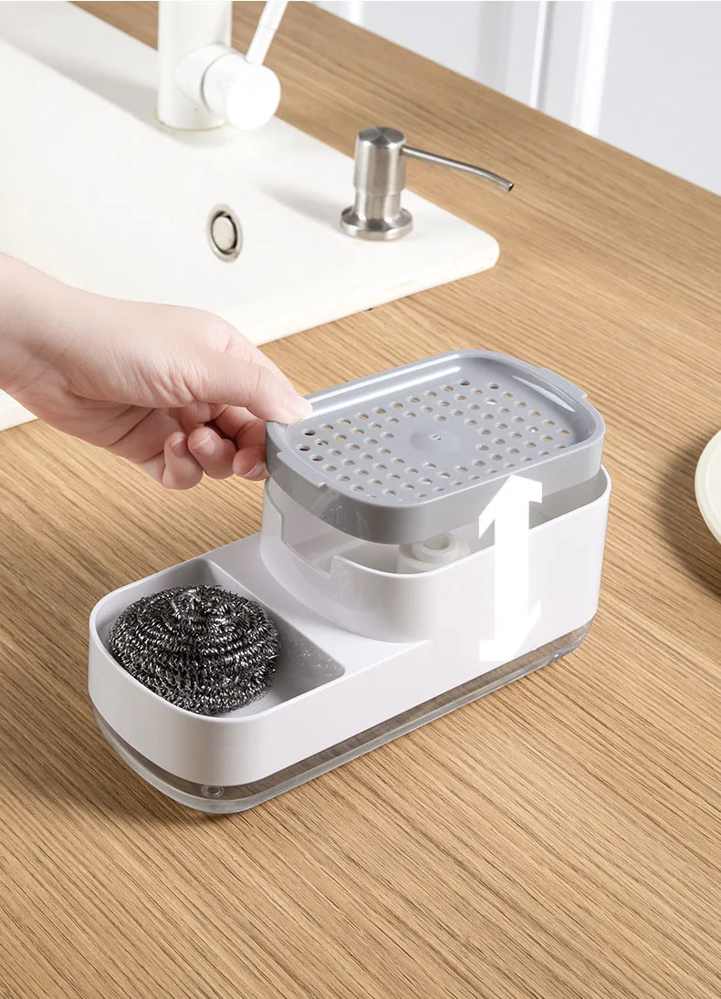 Upgraded kitchen press type manual soap box Dishwashing liquid dispenser storage box sponge soap box press type details