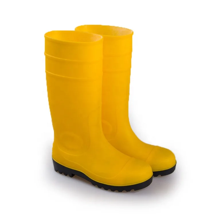 Black Waterproof PVC Tall Gum Boots SBP Safety Plastic Boots for Rain Steel  Toe Steel Plate Security Boots for Workplace