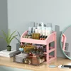 Armoire de rangement à deux tiroirs rose et noire à trois niveaux