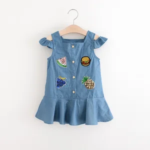 Fashion Design New Model Small Girl's Sleeveless Summer Denim Dress