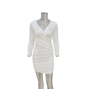 Women's Long Sleeve Irregular Mini Bandage Bodycon Dress Autumn and Winter New Night Club Dress with Ruched Decoration