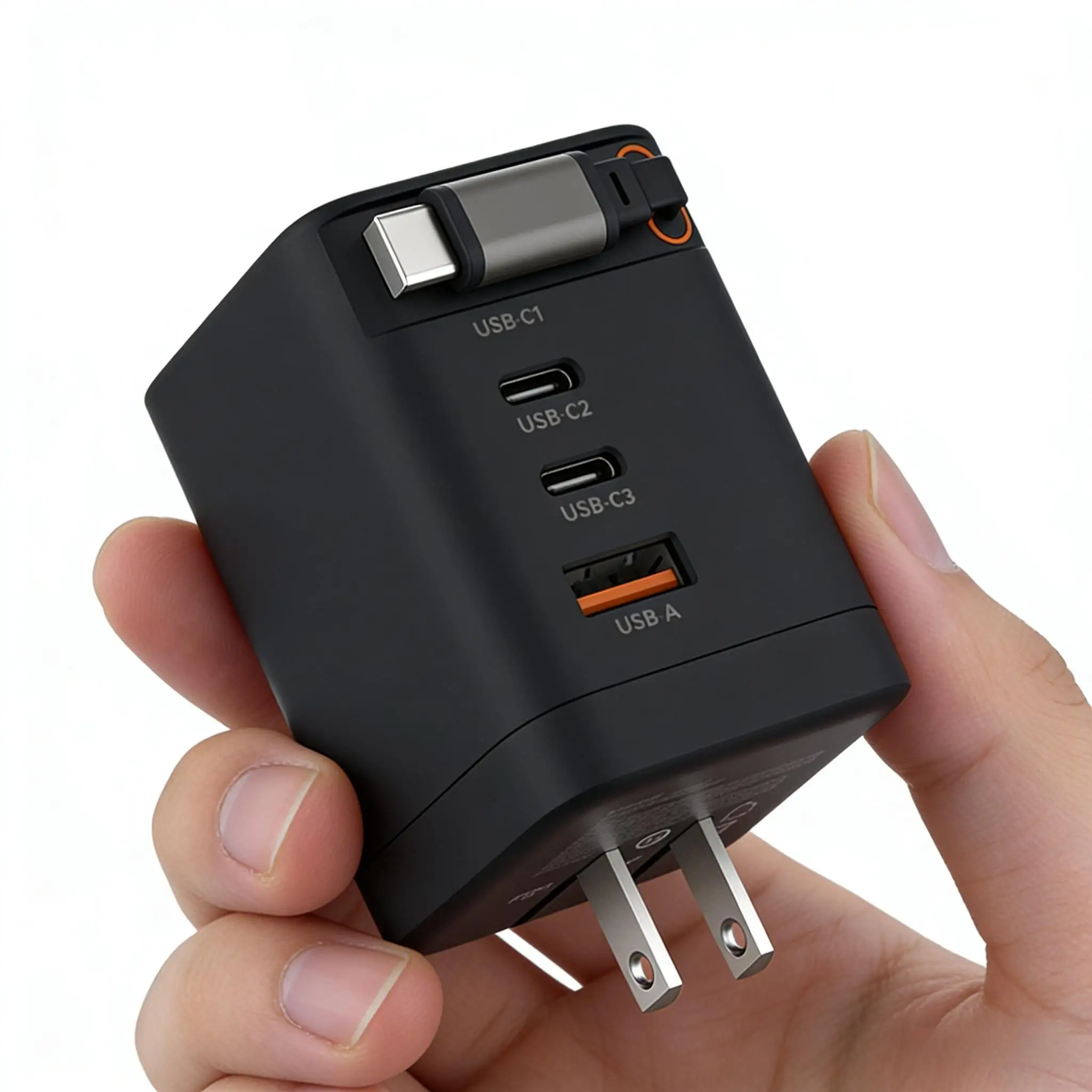 100W Portable GaN Fast Charger with Retractable Cable