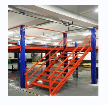 Heavy Duty Mesh Multi Tier Supported Mezzanine Floor With Stair Steel Industrial Warehouse Floor Platform Pallet Racking System