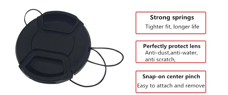 55mm Snap-On Front Lens Cap For Canon & Nikon DSLR Cameras - Plastic Lens Cover Protection