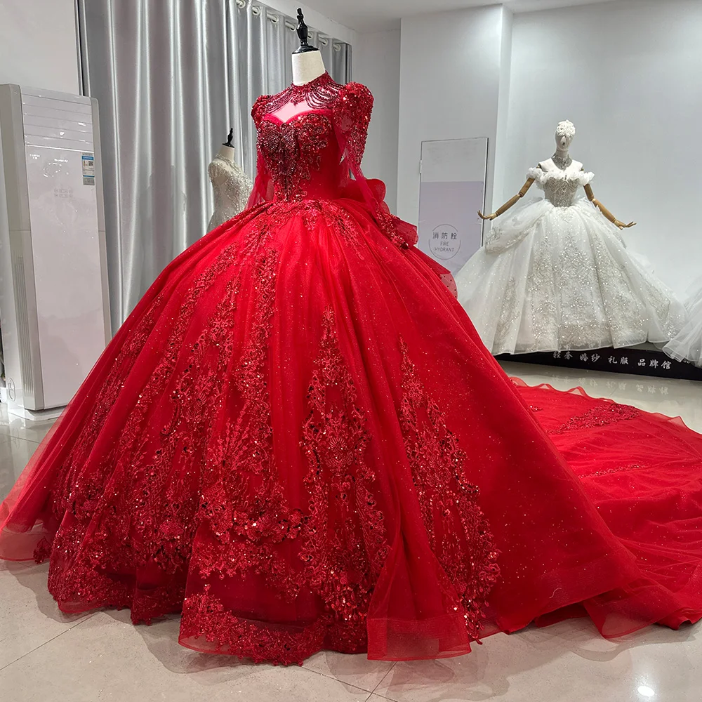 red and silver sweet 16 dresses Burgundy Organza Ball Gown Evening Dress
