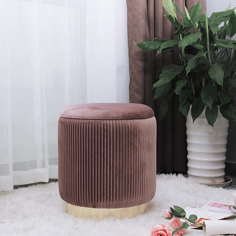 Customized Living Room Stool Velvet Round Pouf Ottoman Bedside Ottoman Space Saving Chair with Ottoman