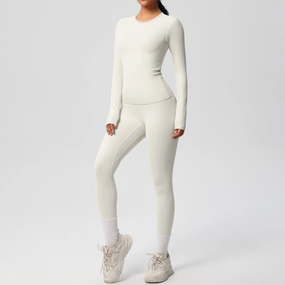 Womens Breathable Long Sleeve Tracksuit Yoga Pants Set