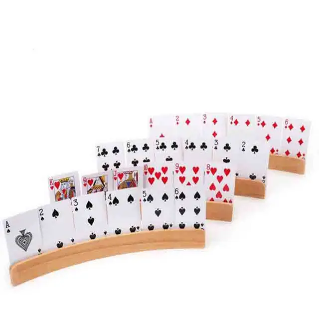 Curved Card Game Tray Rack Wooden Playing Card Racks for Kids Curved Playing Poker Card Trays