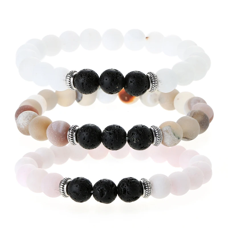 Bracciale con perline di roccia lavica grande per uomini e donne