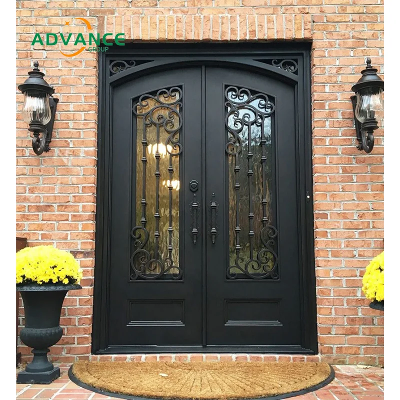 Black Security Doors Design Exterior Entrance Double Wrought Iron Door
