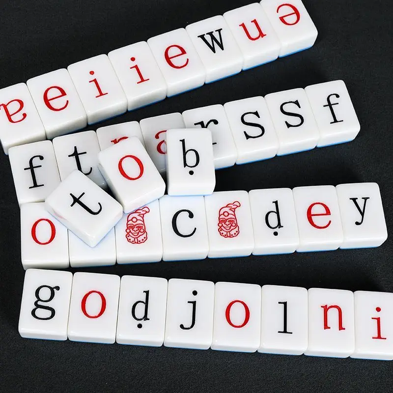 OEM Engraved Acrylic Letter Spelling Learning Toys Alphabet Education Toy 68 Mini Mahjong Tiles for Kids Family Table BoardGame
