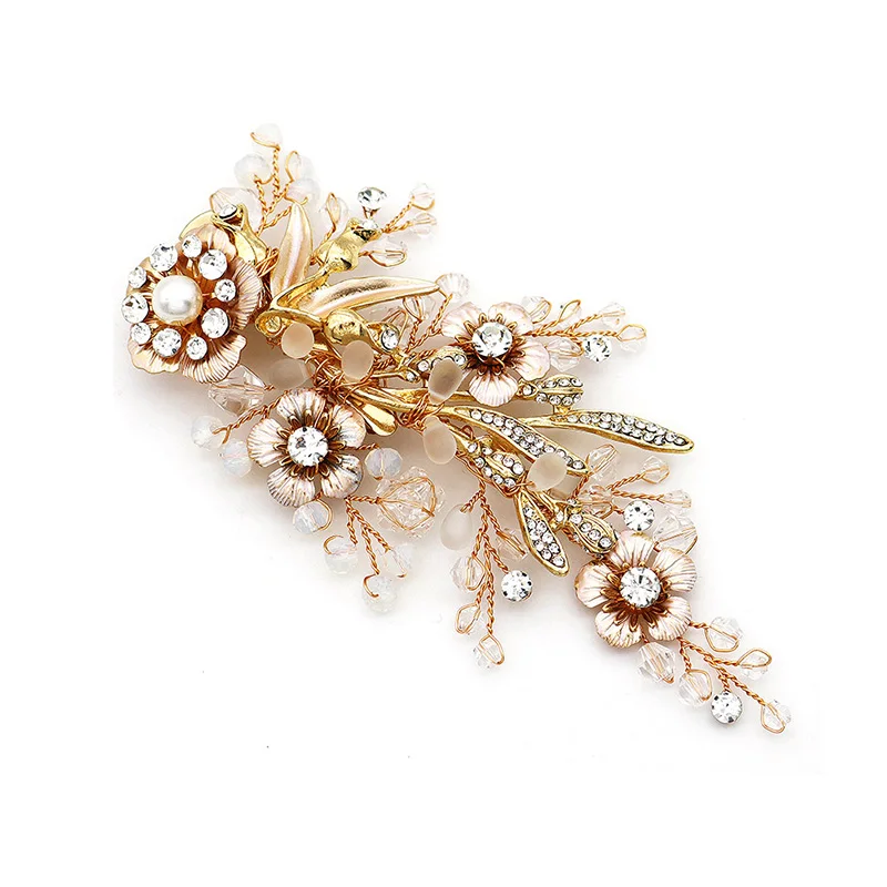 Gold Flower Crystal Diamond Hair Clip - Elegant Wedding  display picture 1
