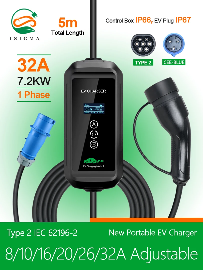 11KW22KWタイプ2充電ケーブル3相モード3調整可能な電流遅延 11KW22KWタイプ2充電ケーブル3相モード3調整可能な電流遅延