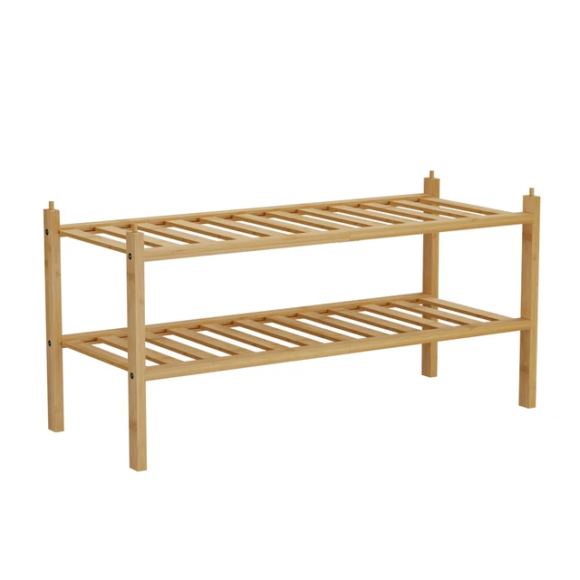 durable and good quality natural bamboo 2-tier shoe rack and bench for storage of garments,shoes,bags,books for hotel,home