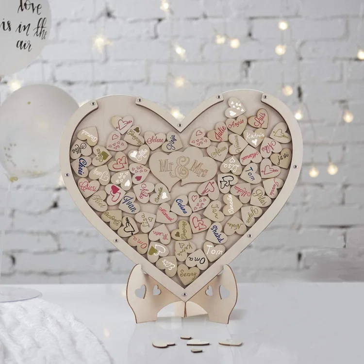 Rustic Wedding Decoration Gift Wedding Guest Book with Wooden Hearts