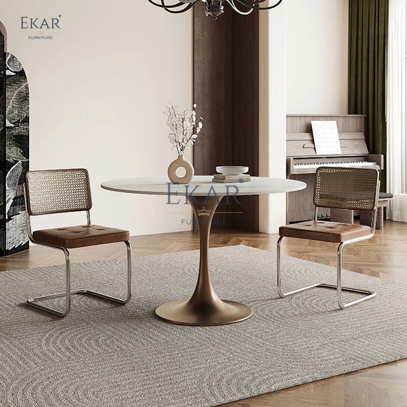 product new design ekar elegant ash dining table with stainless steel legs kitchen table set 4 chairs-63