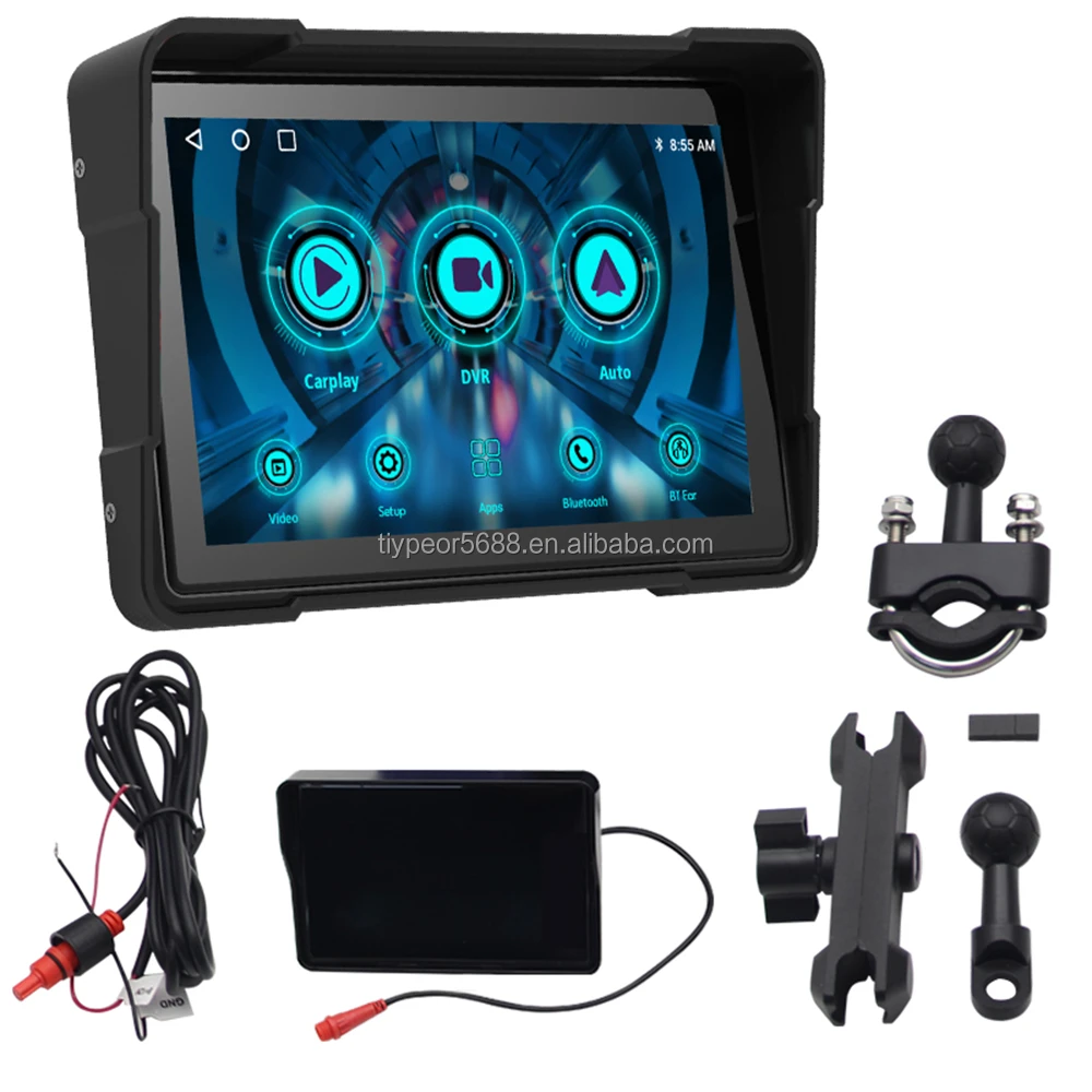product tiypeor 5 inch motorcycle carplay android auto navigation monitor ips screen portable waterproof display aux bluetooth sd card-2