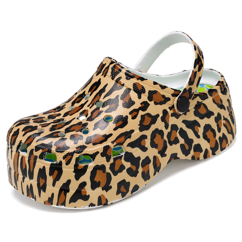 leopard platform crocs