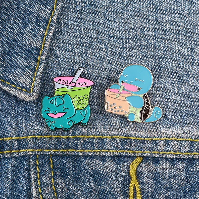 Factory Direct Custom Handmade  Cute Cartoon Kawaii Boba Peal Milk Tea Cat Tortoise  Soft Enamel Lapel Pin in Stock