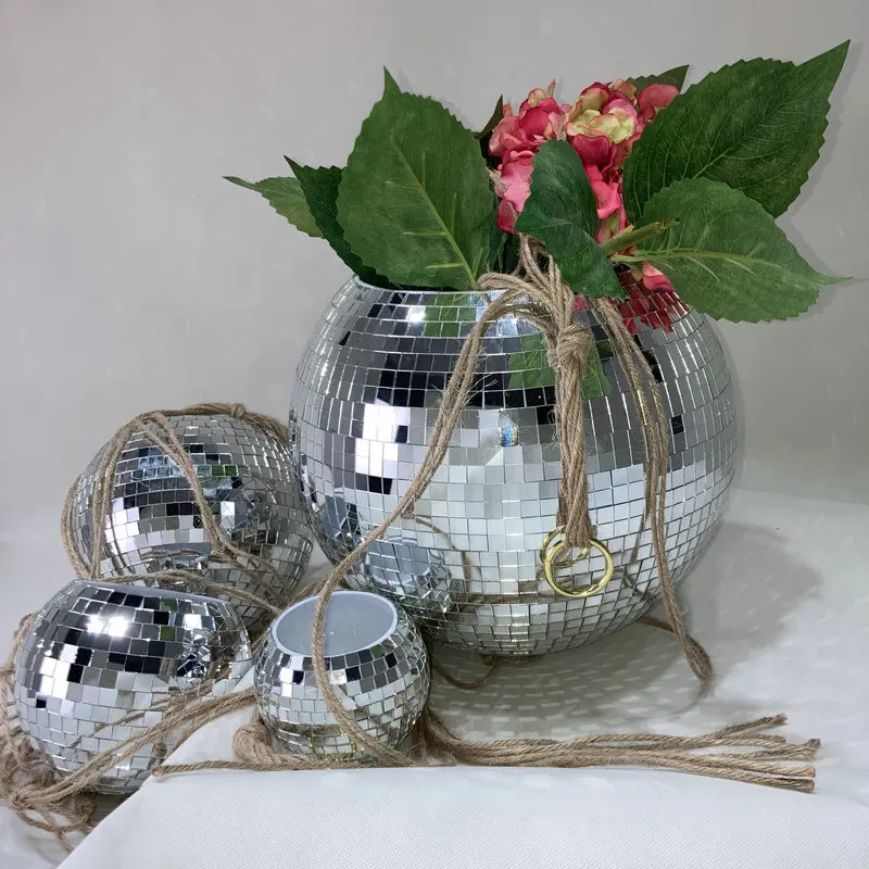 Handmade Diy Disco Mirror Ball Planter Pot Reflective Flower Pot Plant