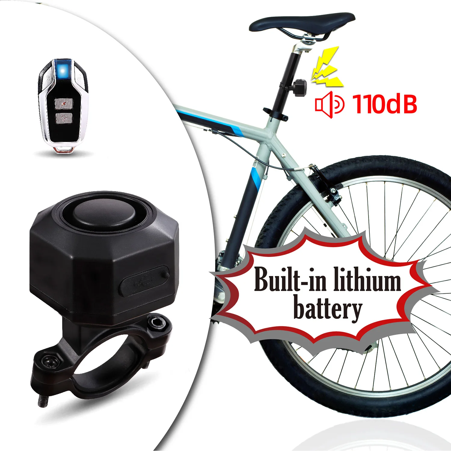 USB Rechargeable Vibration Sensor Bicycle Security Alarm, IP65