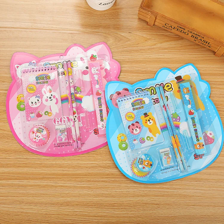 Set da 7 pezzi di cancelleria rosa con penne a sfera, temperamatite, evidenziatore, nastro correttore, righello e coltello, ideale per scuola e ufficio, viola