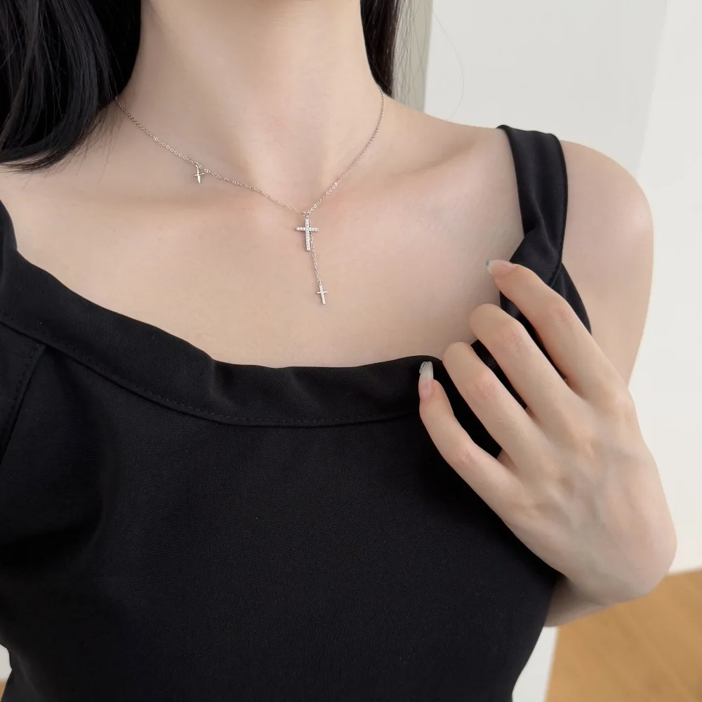 KAKODIY Fashion Boutique Jewelry 925 Sterling Silver Simple Design 5A Zirconia Chain Cross Faith Pendant Necklace for Women detail 4
